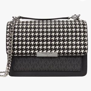 Michael Kors Signature Houndstooth Jade Gusset Shoulder Bag NWT